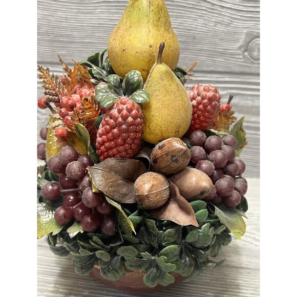 Faux Fruit Arrangement in Vintage Hull Pottery Bean Bowl Kim Originals 9.5” - Picture 7 of 9